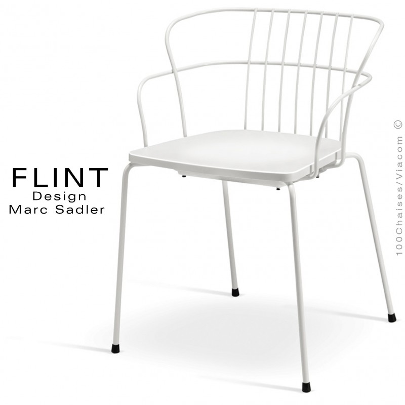fauteuil dossier en fil design pour terrasse et htellerie flint structure acier peint blanc assise - Fauteuil Terrasse fauteuil dossier en fil design pour terrasse et htellerie flint structure acier peint blanc assise - Fauteuil Terrasse