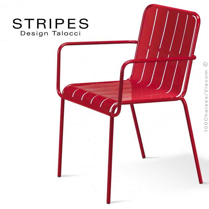 fauteuil pour terrasse stripes pitement 4 pieds structure acier peint rouge mobilier empilable - Fauteuil Terrasse fauteuil pour terrasse stripes pitement 4 pieds structure acier peint rouge mobilier empilable - Fauteuil Terrasse