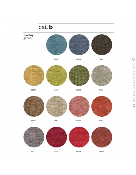 Palette couleur tissu gamme Medley du fabricant Gabriel, pour fauteuil UNIKA, piétement type tulipe ou trompette.