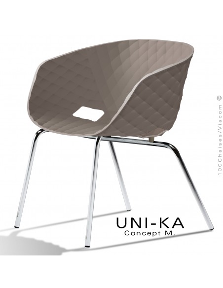 Fauteuil lounge chic et tendance UNIKA, piétement chromé brillant, assise coque plastique couleur argile.