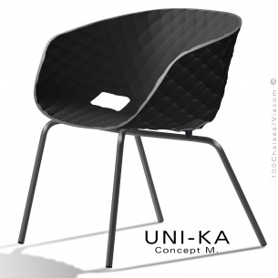 Fauteuil lounge chic et tendance UNIKA, piétement peint noir, assise coque plastique couleur noir.