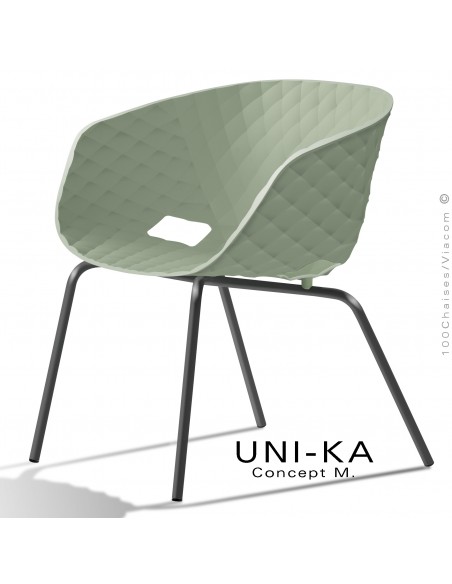 Fauteuil lounge chic et tendance UNIKA, piétement peint noir, assise coque plastique couleur pistache.