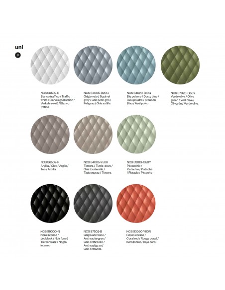 Palette couleur finition assise pour fauteuil lounge confort UNI-KA, au choix.