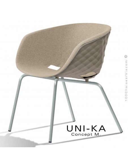 Fauteuil lounge confort chic et tendance UNI-KA, piétement peint aluminium, assise couleur argile, tissu couleur corde.