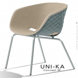 Fauteuil lounge confort chic et tendance UNI-KA, piétement peint aluminium, assise couleur gris, tissu couleur corde.