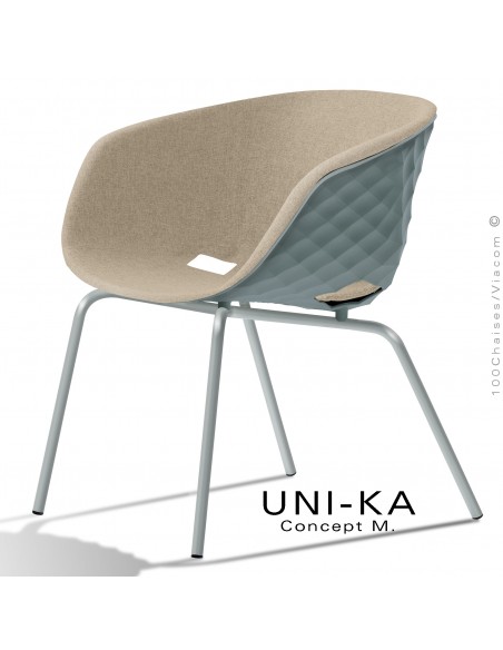Fauteuil lounge confort chic et tendance UNI-KA, piétement peint aluminium, assise couleur gris, tissu couleur corde.