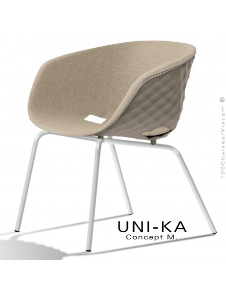 Fauteuil lounge confort chic et tendance UNI-KA, piétement peint blanc, assise couleur argile, tissu couleur corde.