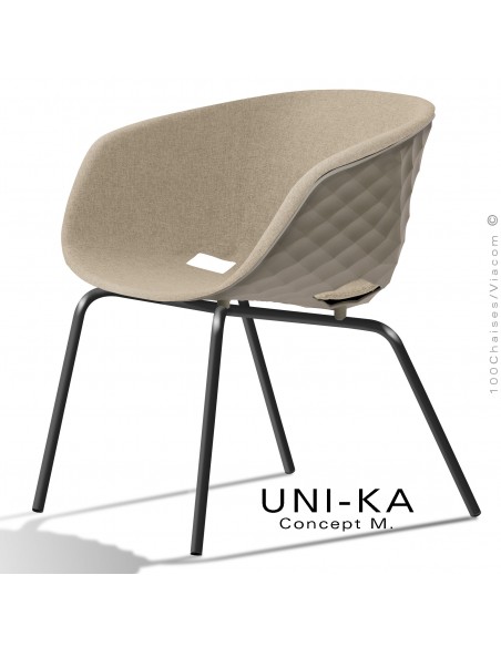 Fauteuil lounge confort chic et tendance UNI-KA, piétement peint noir, assise couleur argile, tissu couleur corde.