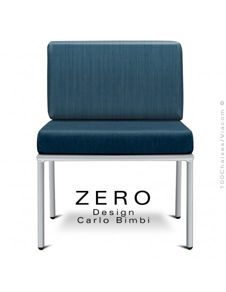 Module banquette ZERO, structure acier peint aluminium, assise et dossier coussin hydrofuge couleur bleu marine.