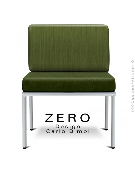 Module banquette ZERO, structure acier peint aluminium, assise et dossier coussin hydrofuge couleur vert olive.