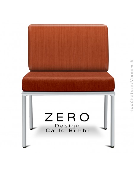 Module banquette ZERO, structure acier peint aluminium, assise et dossier coussin hydrofuge couleur orange.