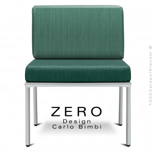 Module banquette ZERO, structure acier peint aluminium, assise et dossier coussin hydrofuge couleur vert d'eau.