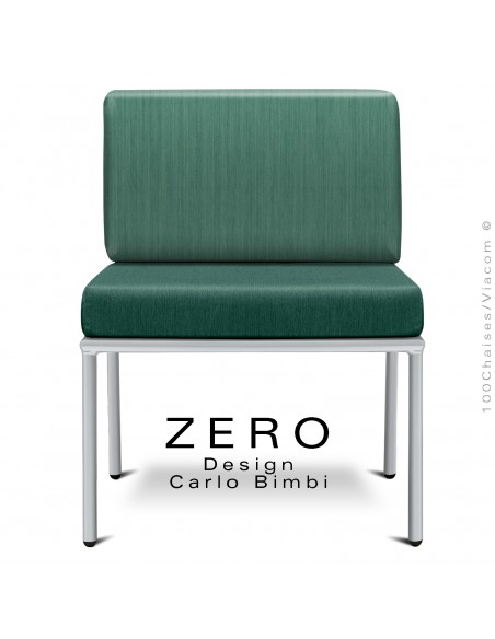 Module banquette ZERO, structure acier peint aluminium, assise et dossier coussin hydrofuge couleur vert d'eau.