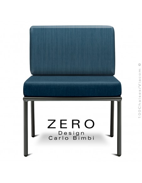 Module banquette ZERO, structure acier peint noir, assise et dossier coussin hydrofuge couleur vert d'eau.