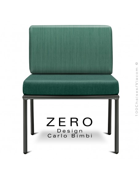 Module banquette ZERO, structure acier peint noir, assise et dossier coussin hydrofuge couleur vert d'eau.