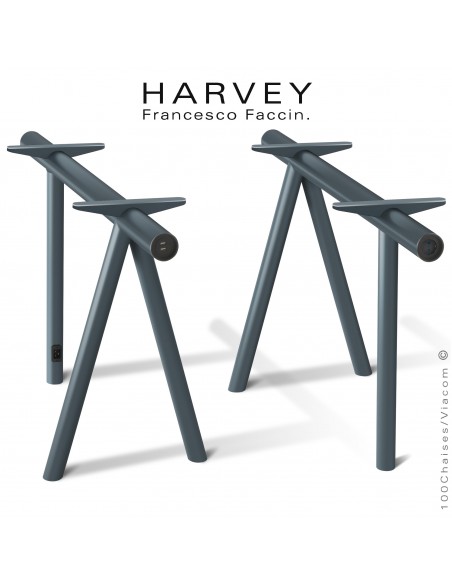 Tréteaux de table ou bureau design HARVEY, structure tube d'acier peint anthracite avec connexion électrique et x2-USB.