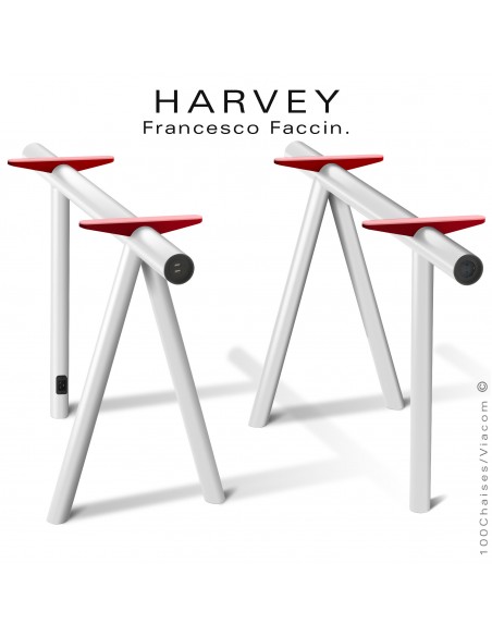 Tréteaux de table ou bureau design HARVEY, structure tube d'acier peint blanc avec connexion électrique et x2-USB.