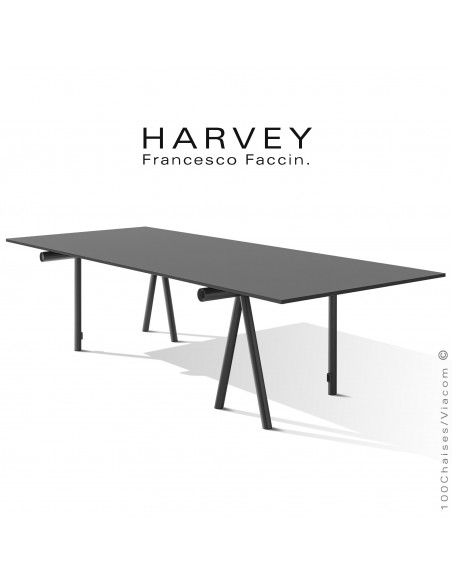 Tréteaux de table ou bureau design HARVEY, structure tube d'acier peint noir, plateau stratifié noir.