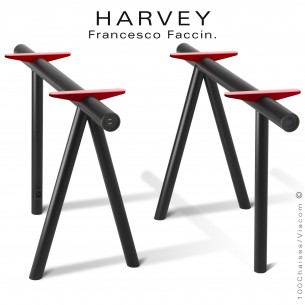 Tréteaux de table ou bureau design HARVEY, structure tube d'acier peint noir avec connexion électrique et x2-USB.