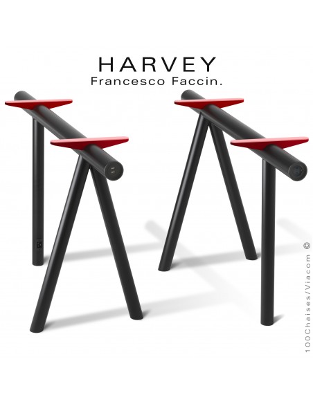 Tréteaux de table ou bureau design HARVEY, structure tube d'acier peint noir avec connexion électrique et x2-USB.