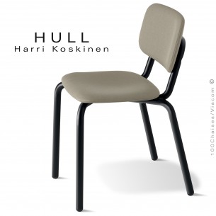 Chaise scolaire, cantine, centre de documentation, bibliothèque, assise tissu couleur argile, piétement peint noir.