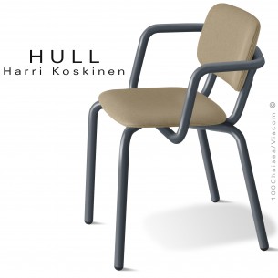 Fauteuil pour la restauration collective HULL, piétement acier peint anthracite, assise habillage tissu couleur corde.