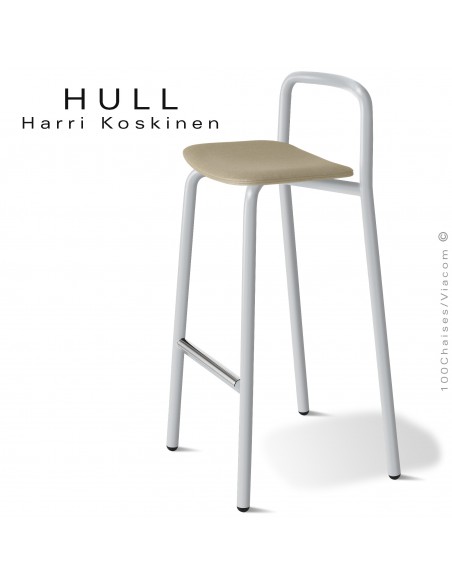 Tabouret confort et résistant pour collectivités HULL, piétement peint aluminium, assise mousse, habillage tissu couleur corde