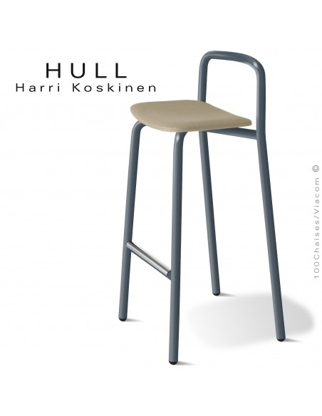 Tabouret confort et résistant pour collectivités HULL, piétement peint anthracite, assise mousse, habillage tissu couleur corde