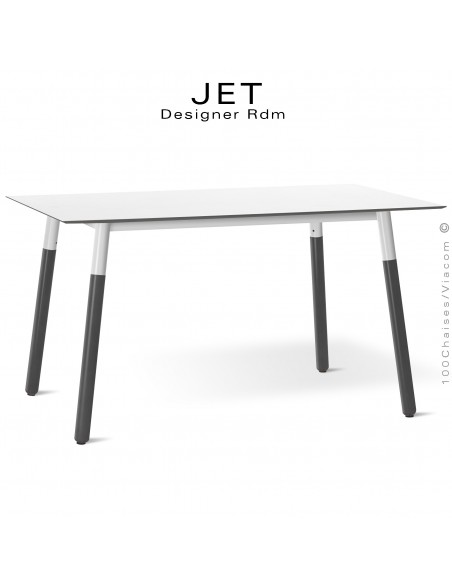 Table rectangulaire JET, piétement bois de hêtre vernis noir, plateau compact blanc.