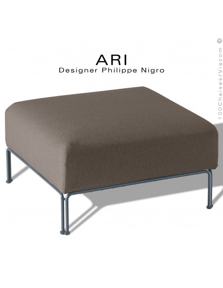 Pouf pour salon d'extérieur ou module pour banquette multiple linéaire ARI, structure anthracite, tissu gris Tourterelle.