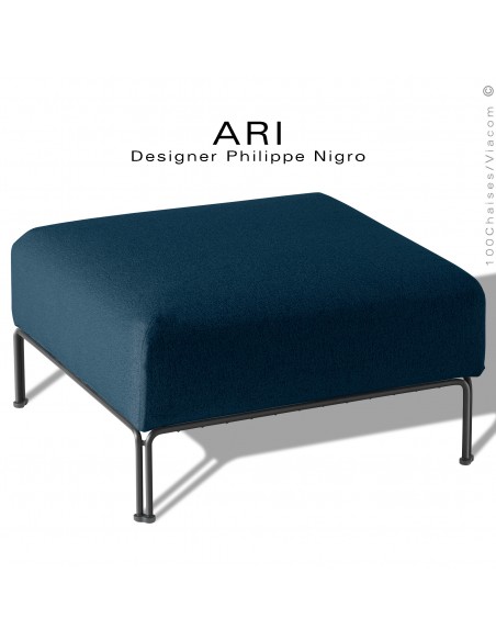 Pouf pour salon d'extérieur ou module pour banquette multiple linéaire ARI, structure noir, tissu bleu marine.