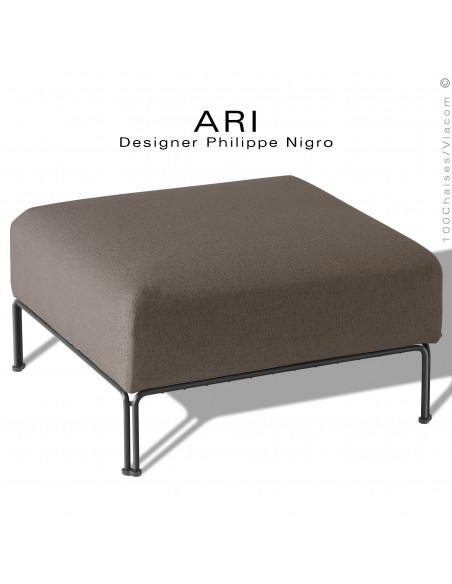 Pouf pour salon d'extérieur ou module pour banquette multiple linéaire ARI, structure noir, tissu gris Tourterelle.
