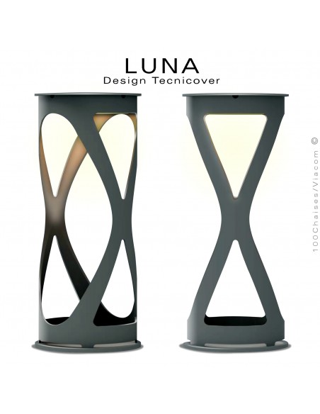 Lampe de table décorative pour vos soirées d'été LUNA, structure acier peint anthracite , éclairage LED rechargeable.