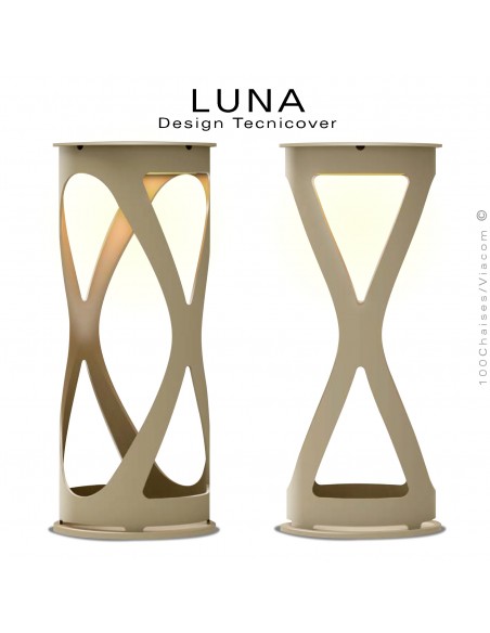 Lampe de table décorative pour vos soirées d'été LUNA, structure acier peint beige , éclairage LED rechargeable.