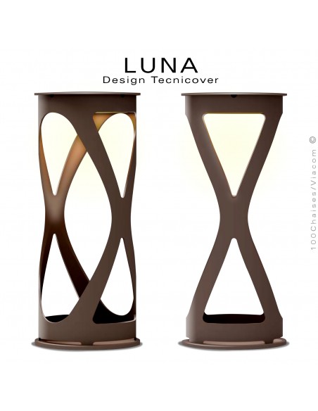 Lampe de table décorative pour vos soirées d'été LUNA, structure acier peint bronze , éclairage LED rechargeable.