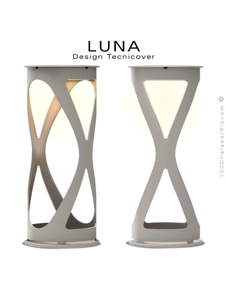 Lampe de table décorative pour vos soirées d'été LUNA, structure acier peint gris Tourterelle , éclairage LED.