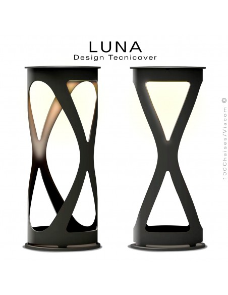 Lampe de table décorative pour vos soirées d'été LUNA, structure acier peint noir , éclairage LED rechargeable.