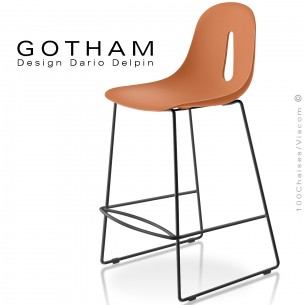 Tabouret de cuisine GOTHAM-SL-SG-65, structure luge peint noir, assise plastique couleur terracotta.