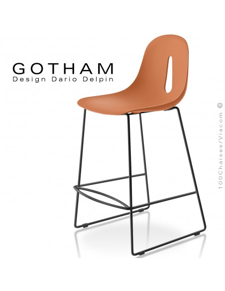 Tabouret de cuisine GOTHAM-SL-SG-65, structure luge peint noir, assise plastique couleur terracotta.