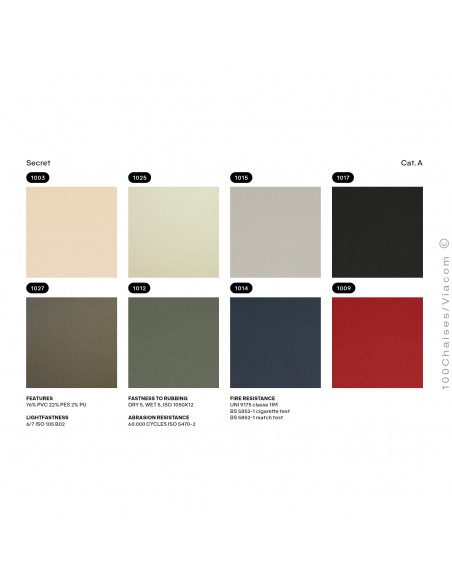 Gamme Secret du fabricant FLUKSO, composition : 76% PVC - 22% PES - 2% PU. Ignifugé EN-1021-1 / EN-1021-2.