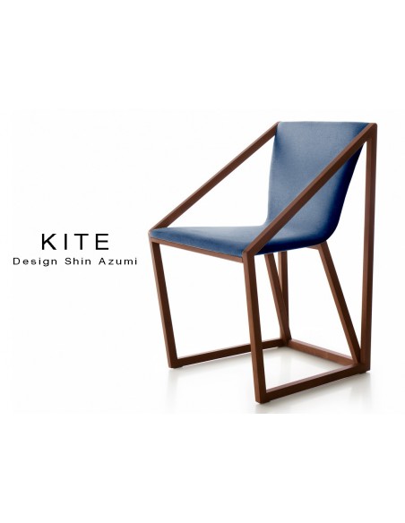 Lot de 8 fauteuils KITE, structure finition acajou, tissu couleur bleu.