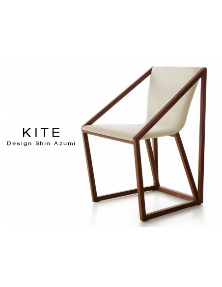 Lot de 8 fauteuils KITE, structure finition acajou, tissu couleur crème.