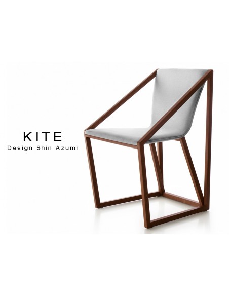 Lot de 8 fauteuils KITE, structure finition acajou, tissu couleur gris clair.