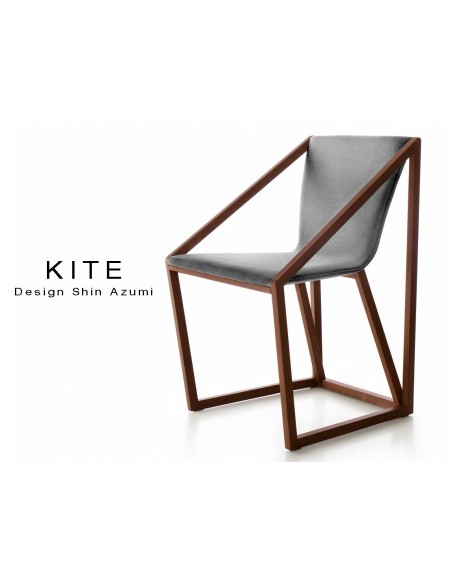 Lot de 8 fauteuils KITE, structure finition acajou, tissu couleur gris foncé.
