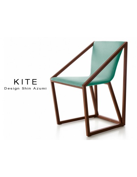 Lot de 8 fauteuils KITE, structure finition acajou, tissu couleur lagon.