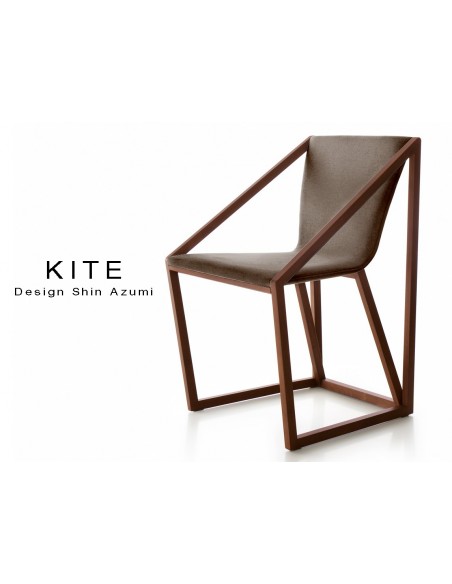 Lot de 8 fauteuils KITE, structure finition acajou, tissu couleur marron.