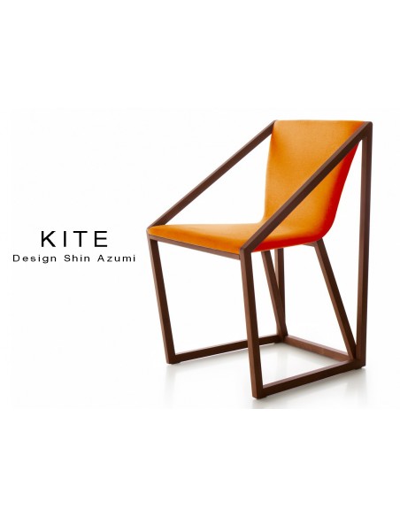 Lot de 8 fauteuils KITE, structure finition acajou, tissu couleur orange.
