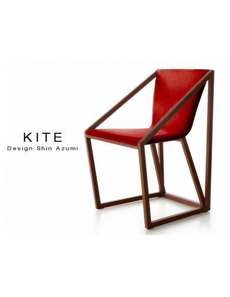 Lot de 8 fauteuils KITE, structure finition acajou, tissu couleur rouge.