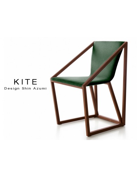 Lot de 8 fauteuils KITE, structure finition acajou, tissu couleur vert sapin.