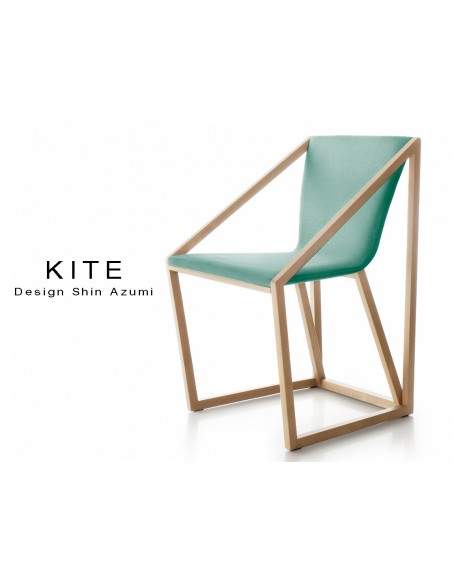 Lot de 8 fauteuils KITE, structure finition chêne clair, tissu couleur lagon.